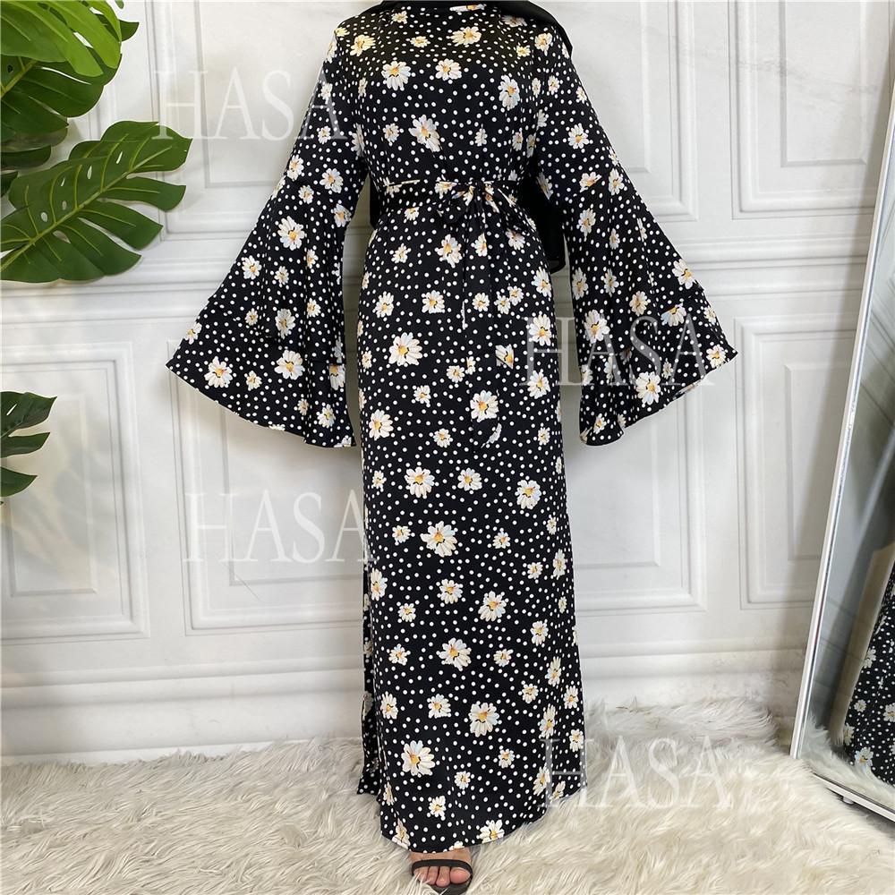 HS6590 Fashionable Printed Loose-fitting Dress with Lace-up Design and Wide Swing