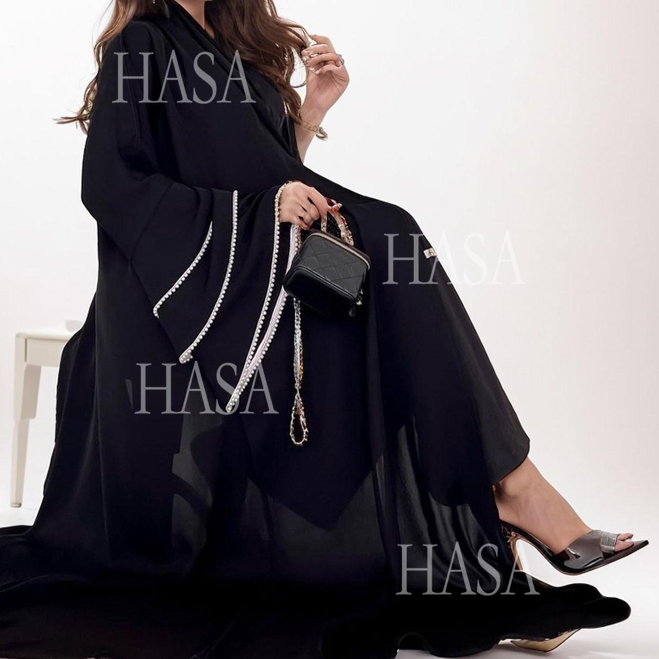 HS6543 Elegant Abaya with Hand-Embroidered Pearl Details