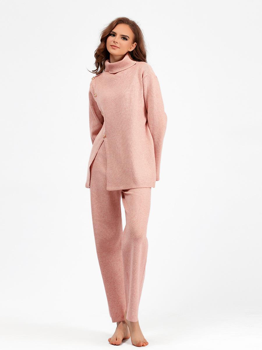 HS0553 Two-Piece Set High-Neck Sweater and Casual Wide-Leg Trousers