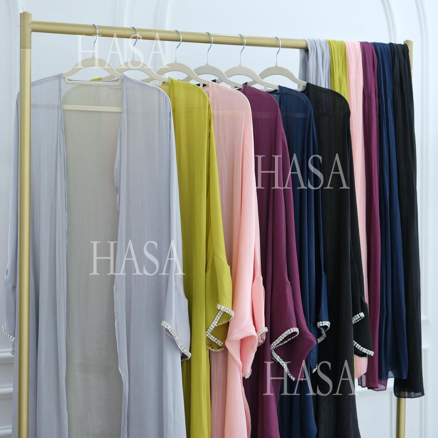 HS6553  Two-Piece Solid Abaya with Beaded Details and Matching Scarf Option