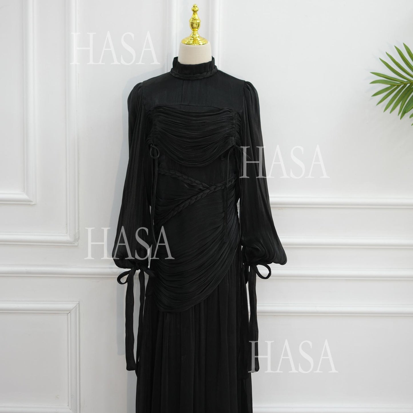 HASA HS6803 Chic Ruched Maxi Dress with Elegant Flow