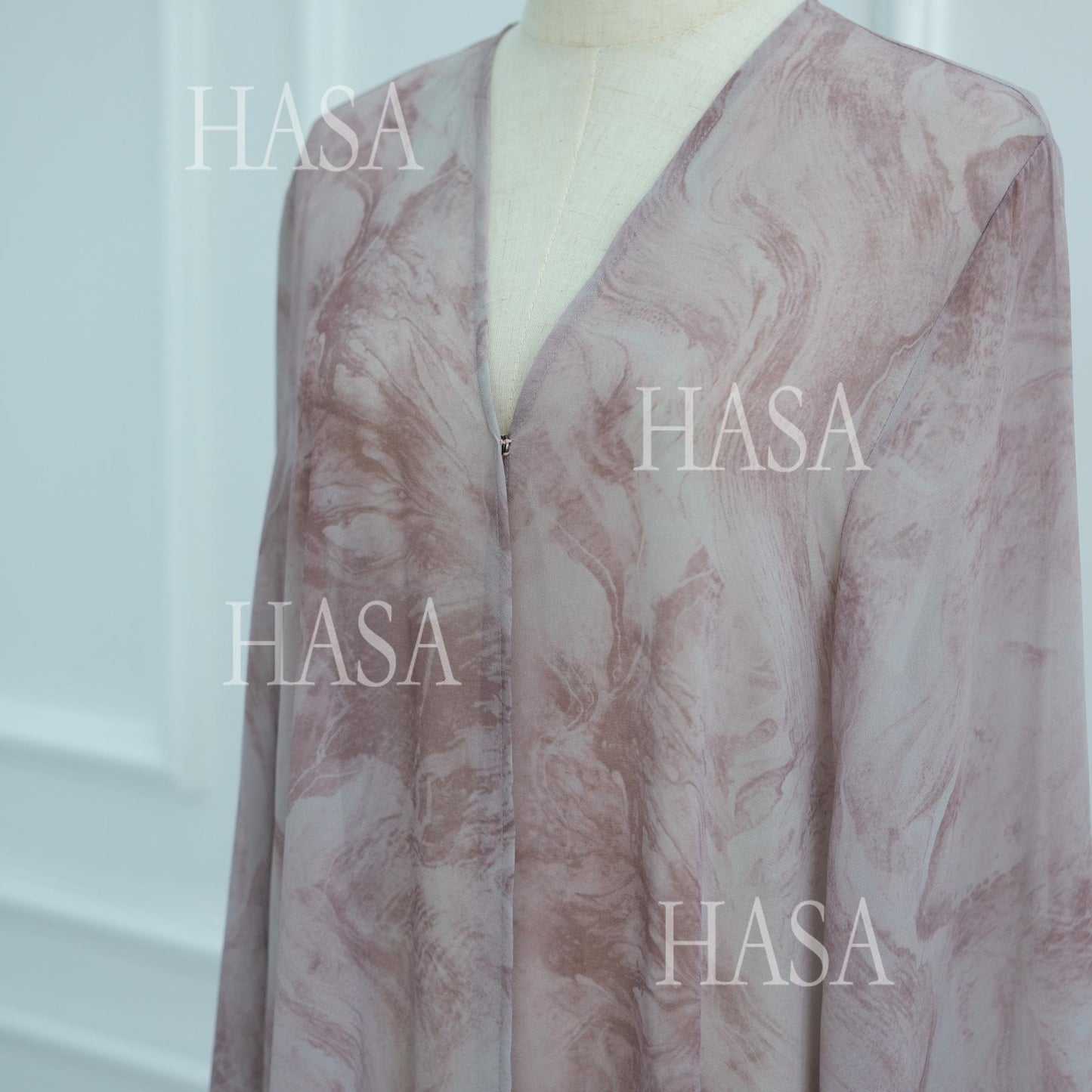 HS6551 Printed Abaya Cardigan with Matching Scarf Two-Piece Set