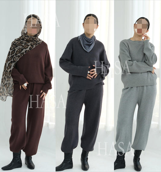 HS6595 Autumn and Winter Thickened Knitted Suit (Not Including Headscarf) | Simple Solid Color Two-Piece Suit