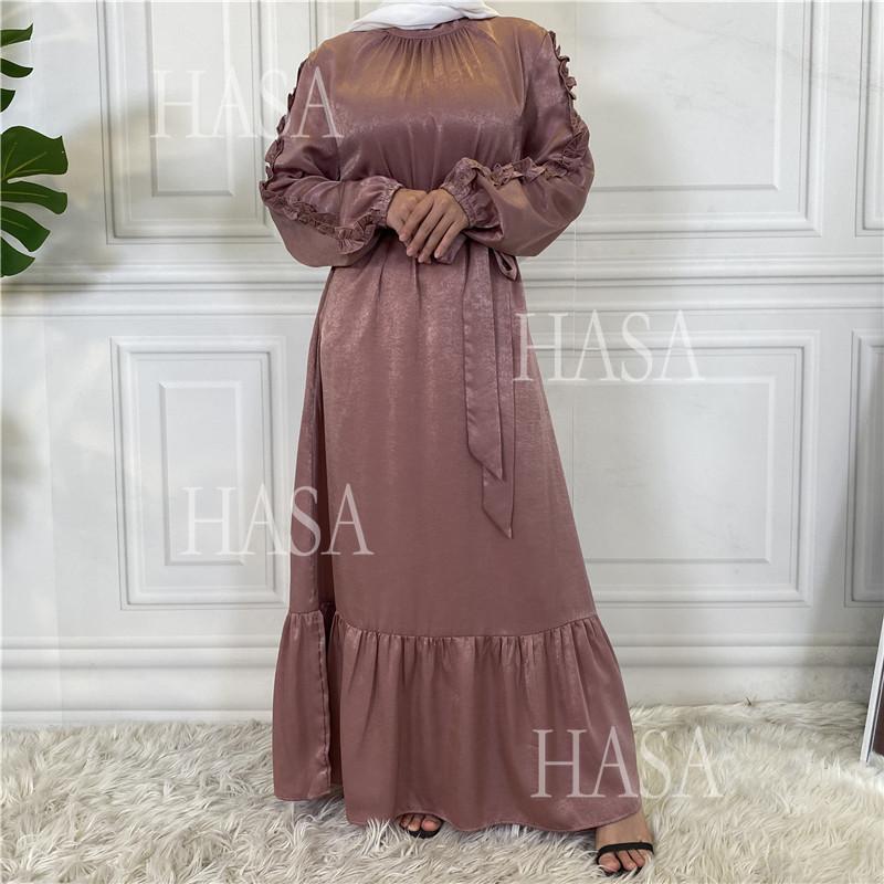 HS6591 Solid Color Turtleneck Long Sleeve Dress with Pleated Waistband