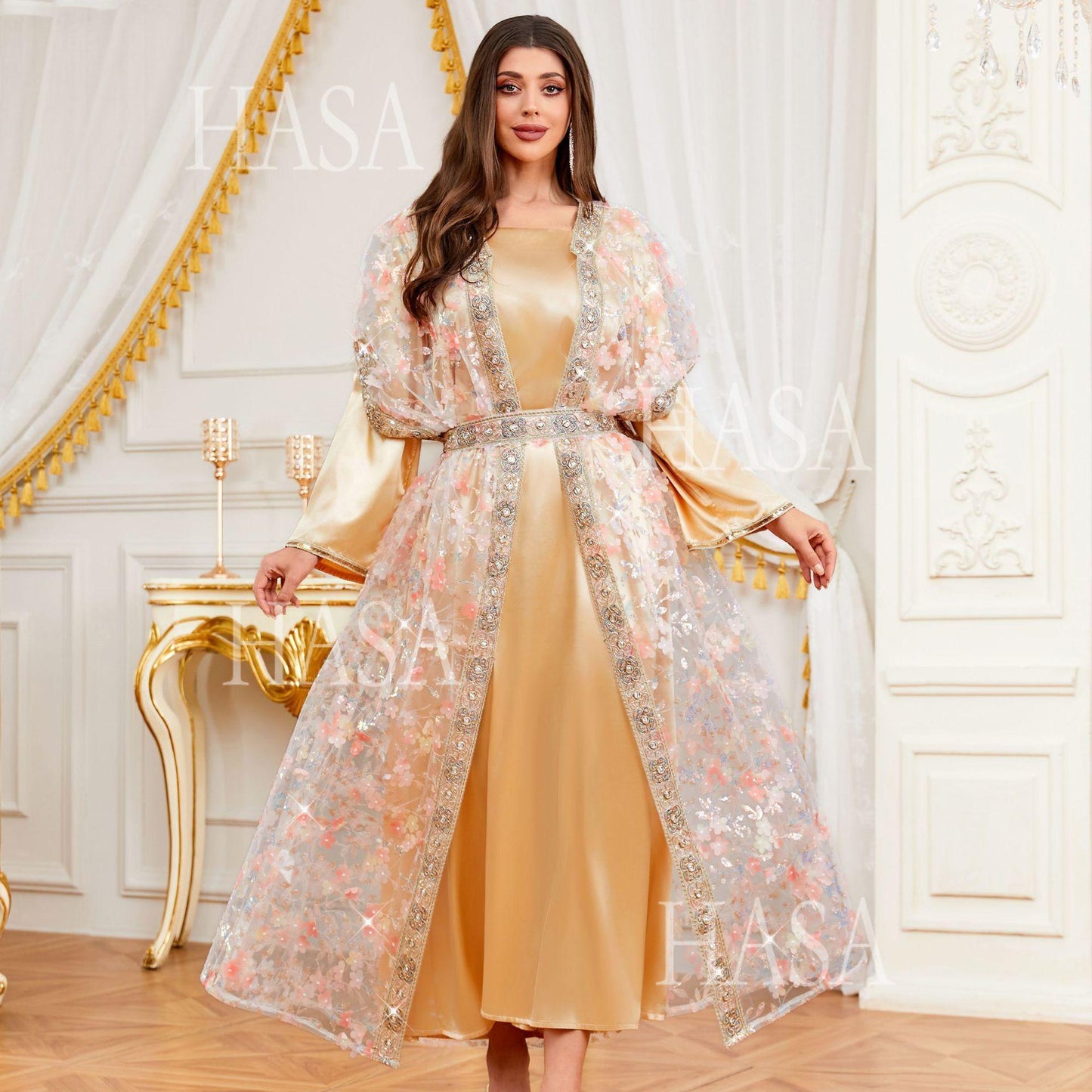 HASA HS6761 Elegant Occasion Ready Open Abaya Set