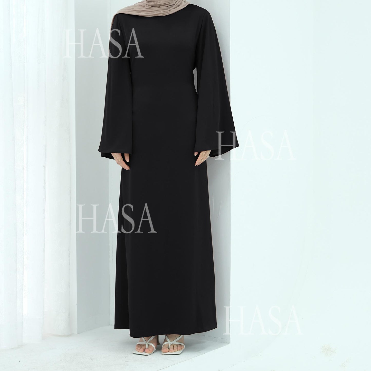 HS6478 Simple Long Dress with Wide Sleeves, One-piece and Smooth Style