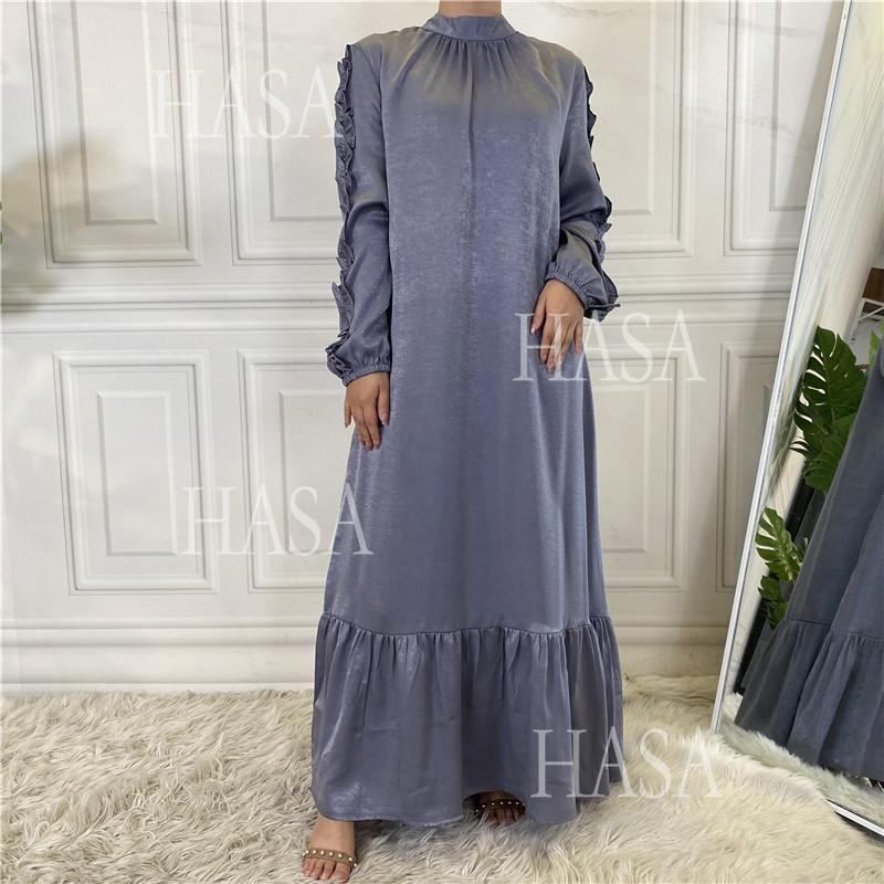HS6591 Solid Color Turtleneck Long Sleeve Dress with Pleated Waistband