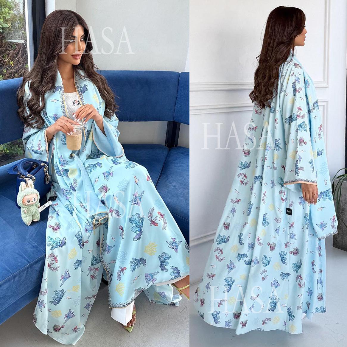 HASA HS6808 Modest Floral Maxi Abaya Cardigan