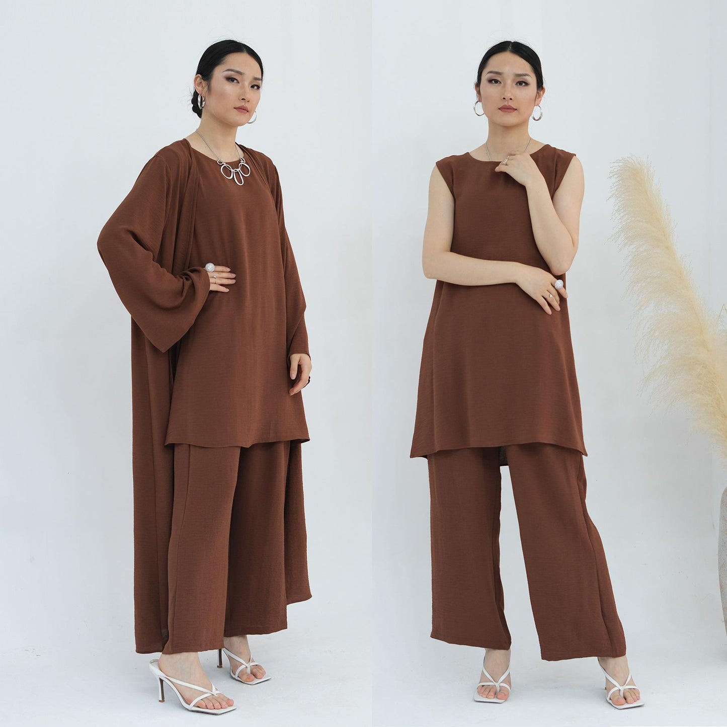 HS5107 Classic Solid Color Three-piece Suit - Loose Long Design Combination