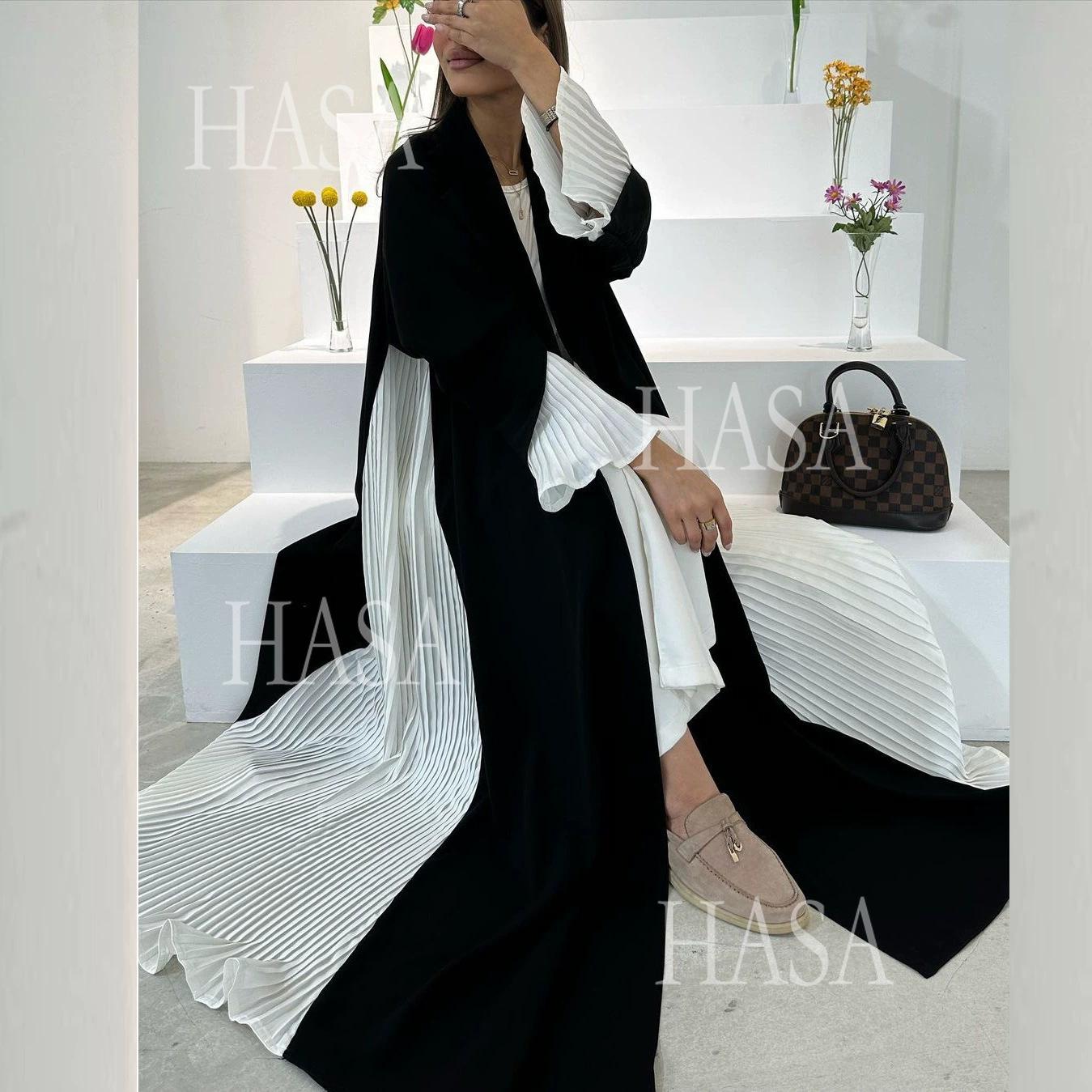 HS6567 Abaya Long Cardigan Coat with Pleated Panels
