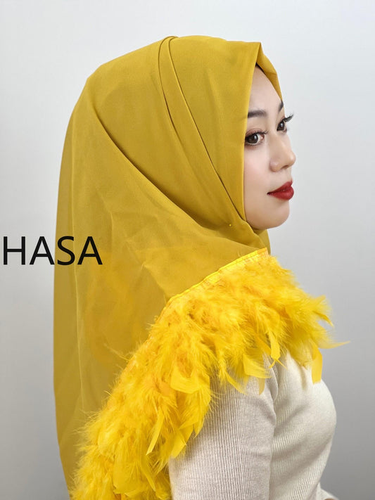 HASA HS1240 Elegant Solid Color Headscarf with Spinning Ostrich Hair
