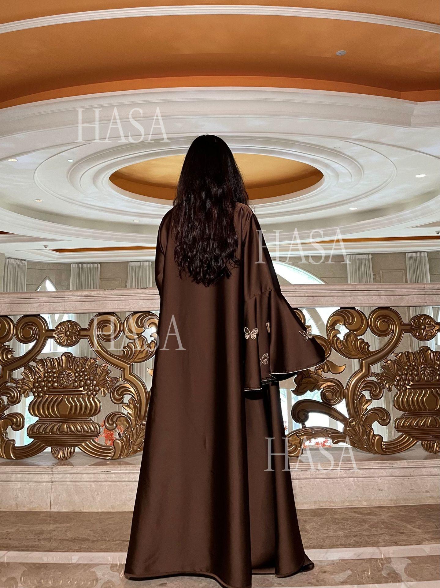 HS6480 Satin Butterfly Embroidered Dress Robe, Cardigan Two-piece Design