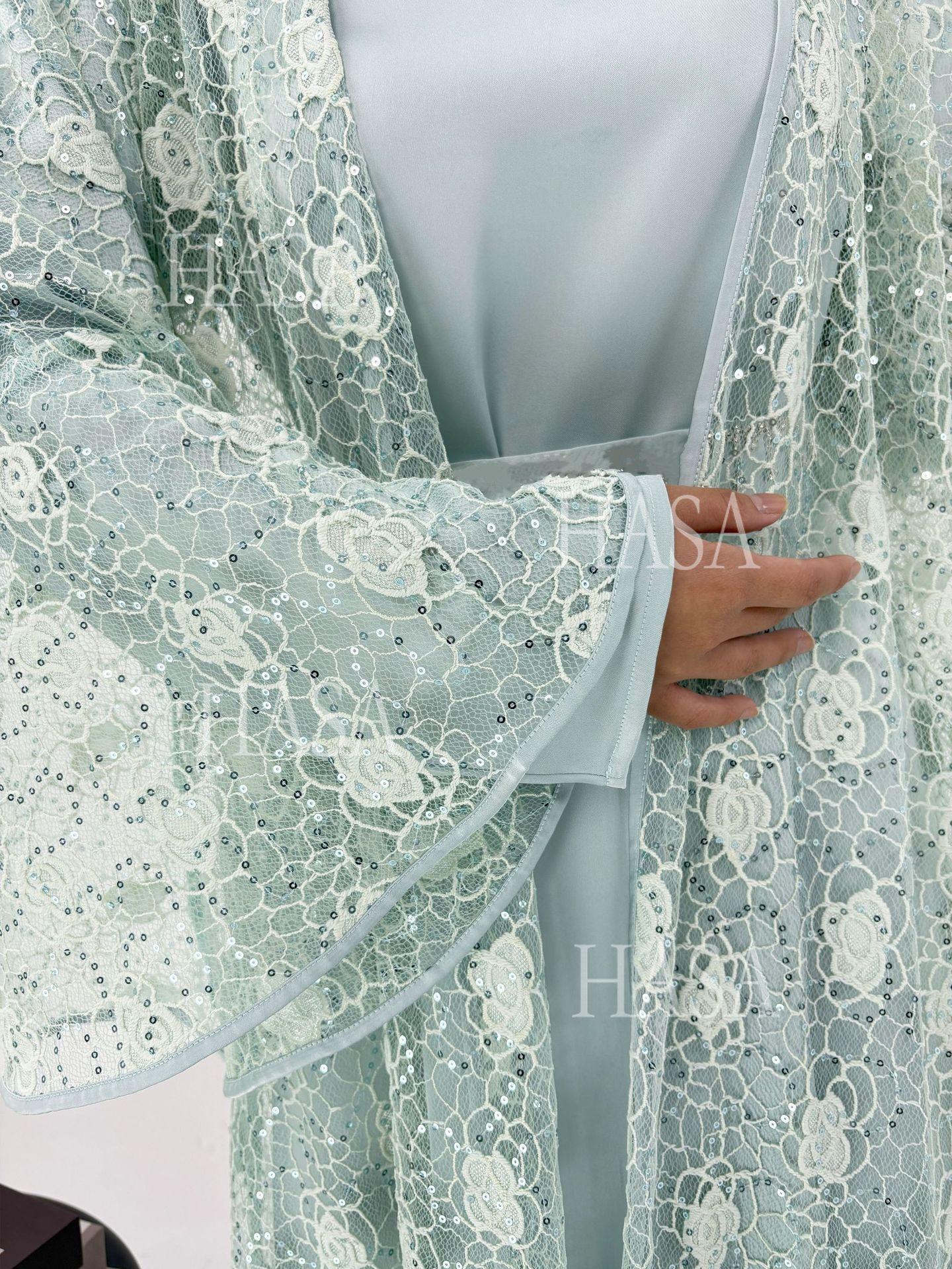 HS6482 Soft Lace Maxi Dress Set, Simple Loose Design