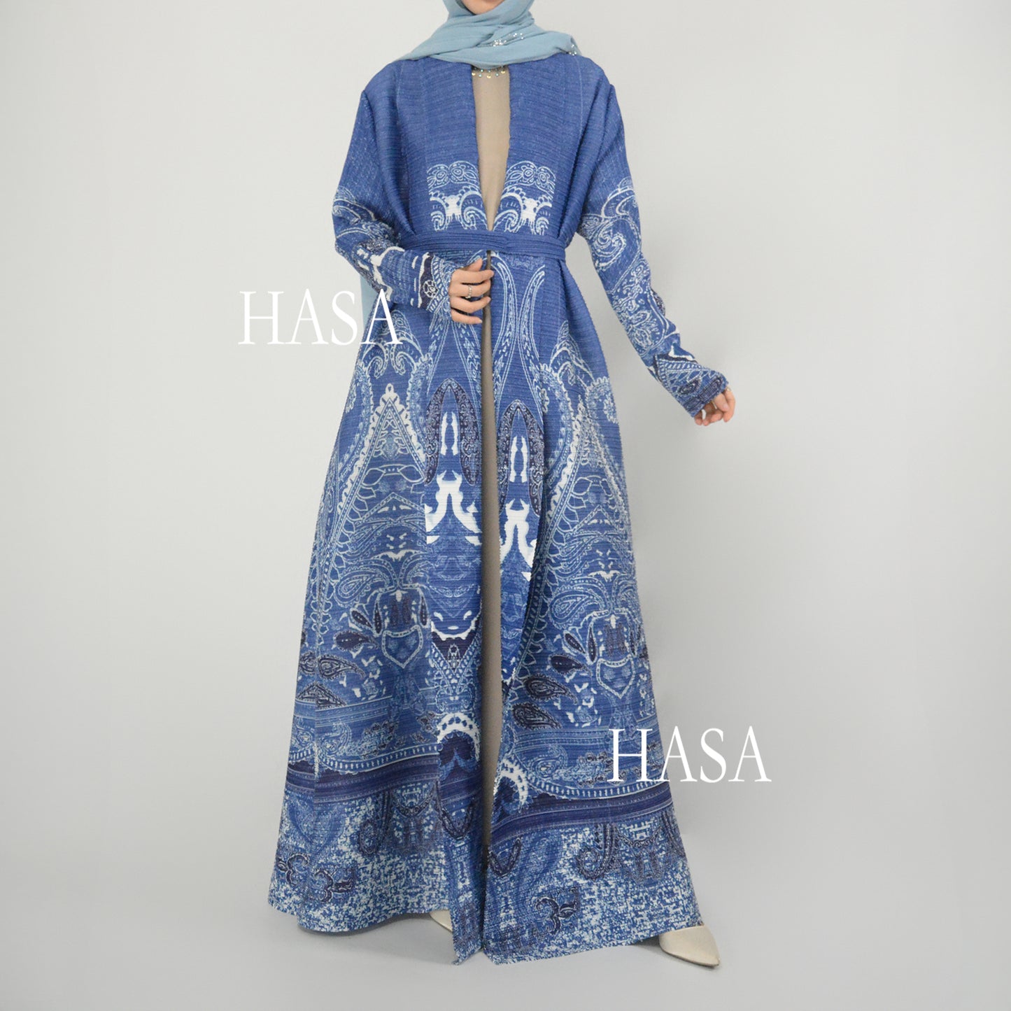 HASA Inclusive Sizing Crinkle Pleated Georgette Ramadan Stretchy Abaya-1