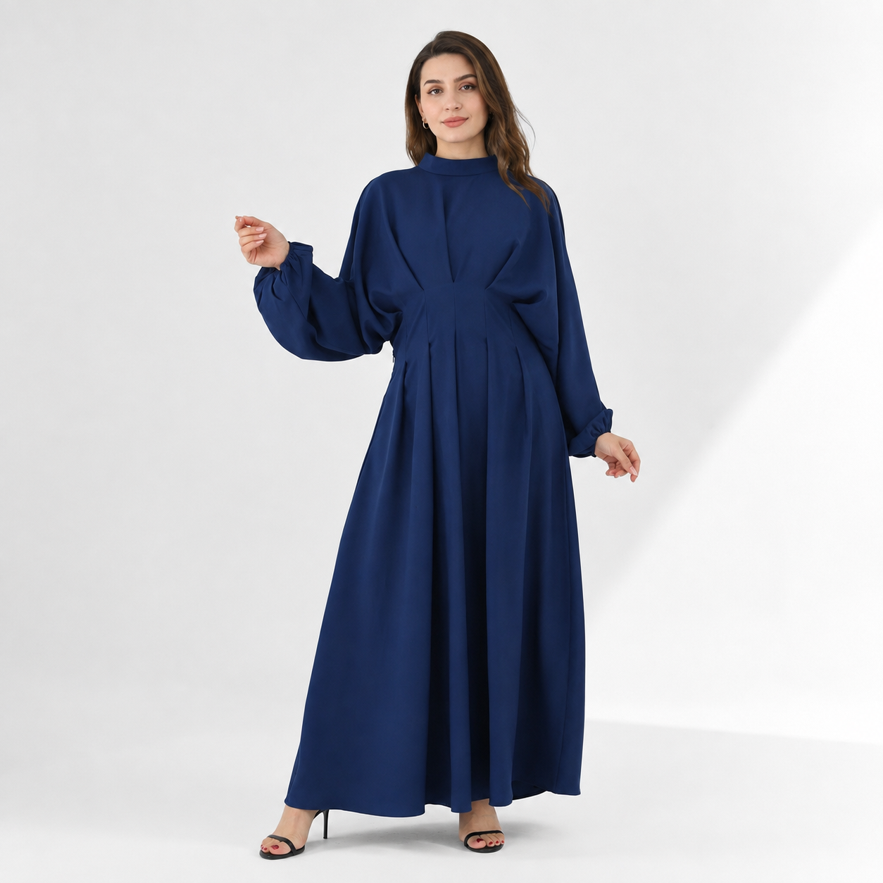 HS1226 Sculpted-Waist Modest Maxi Dress