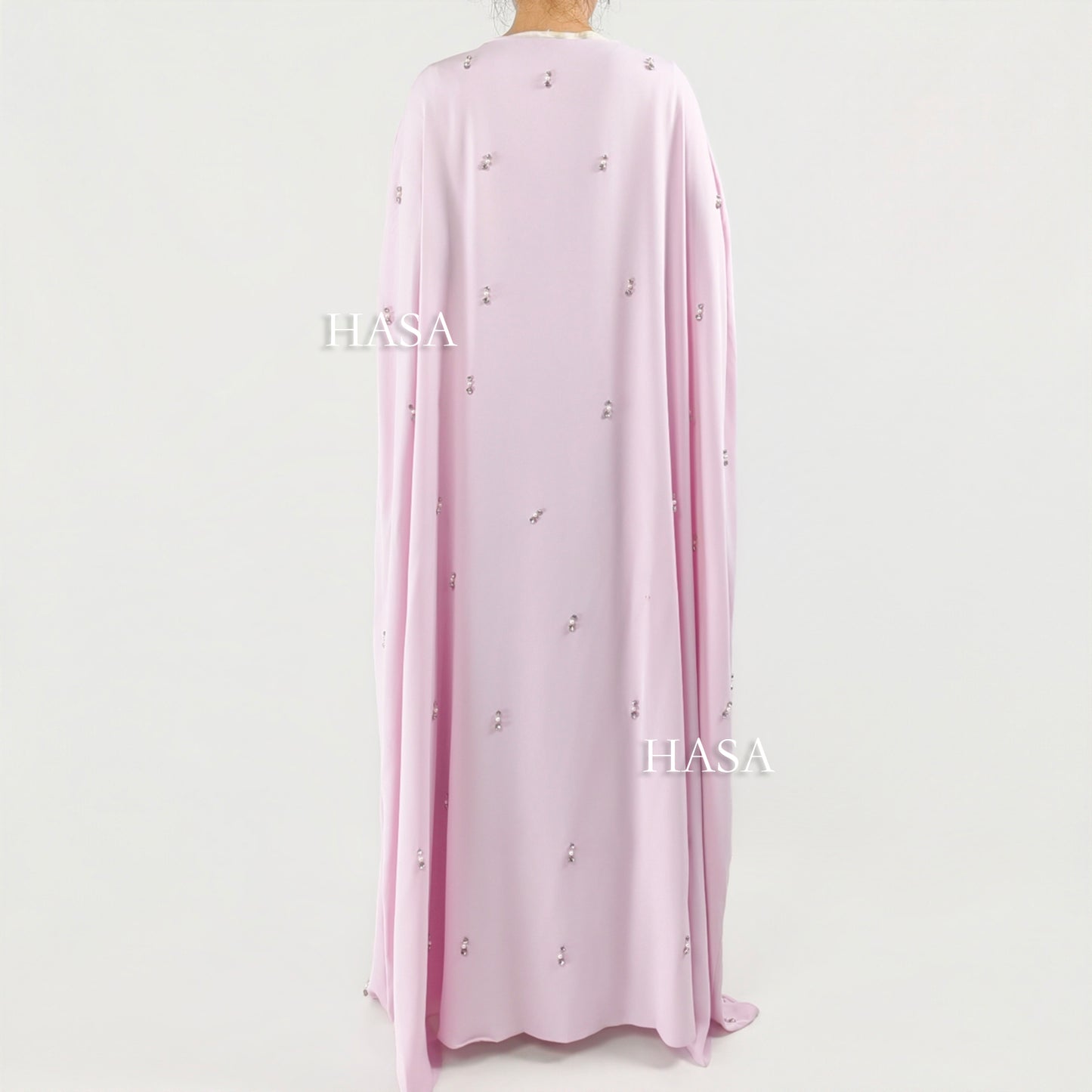 HS6505 Beaded Maxi Dress with Attached Cape Overlay