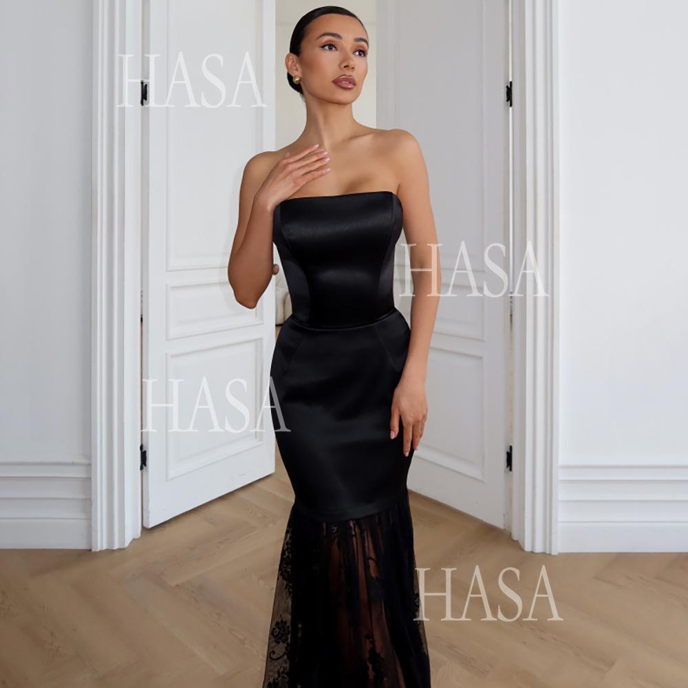 HASA HS6767 Minimal Glam Lace Panel Bodycon Dress