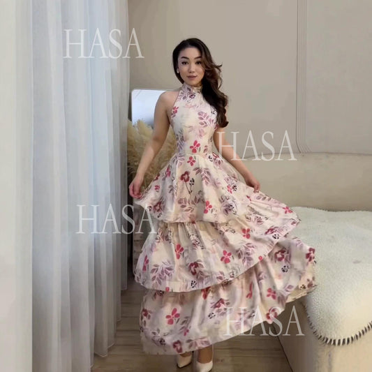 HASA HS6753 Luxury Floral Ruffle Long Dress