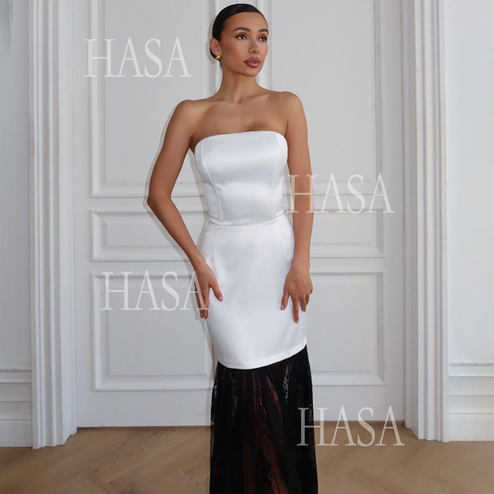 HASA HS6767 Minimal Glam Lace Panel Bodycon Dress