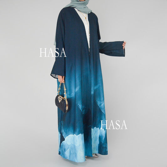 HS6324 Artistic Ombré Brushstroke Summer Kimono Abaya