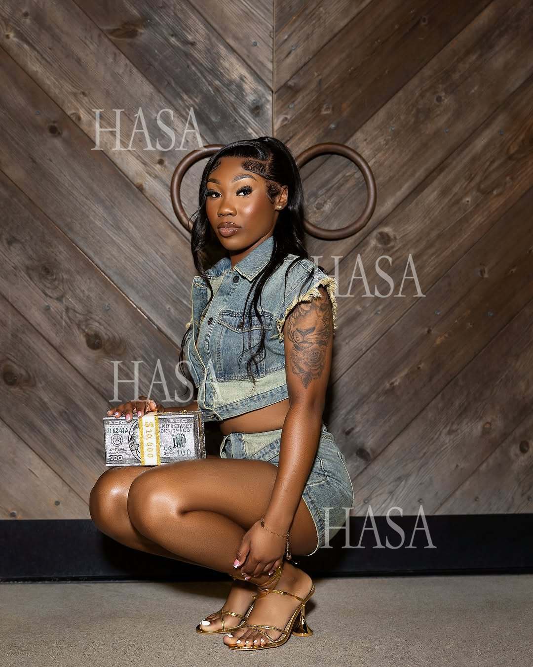 HASA HS6275 Cool Streetwear Denim Two Piece Shorts Set with Cropped Top