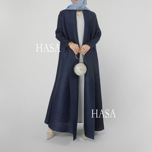 HS6158 Solid Long Sleeve Pleated Abaya with Artisan Sequin Work