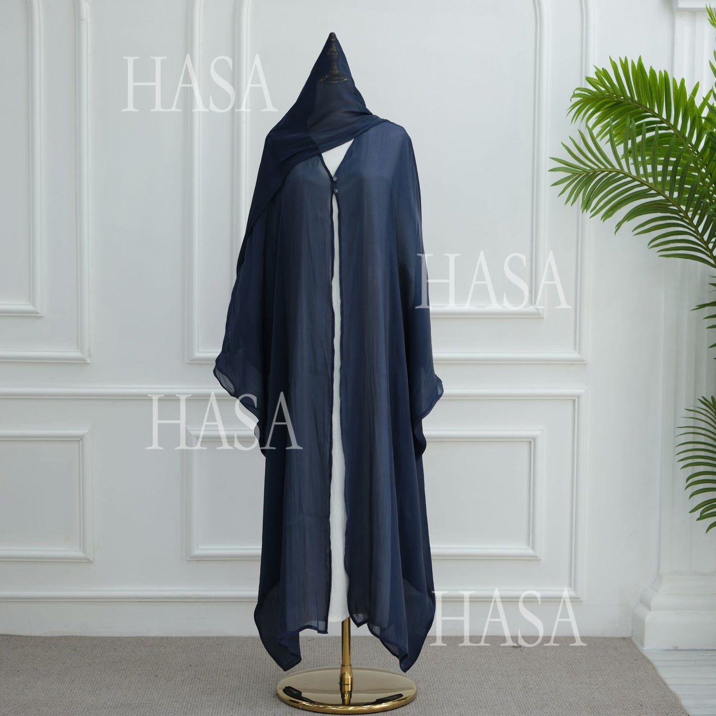 HS6534 Elegant Island Wrinkle Texture Solid Color Cardigan Robe