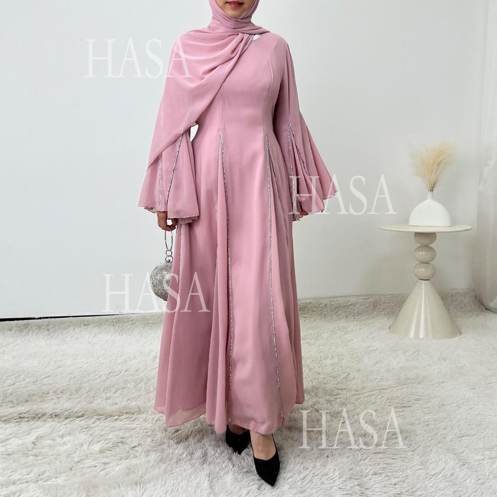 HS6497 Solid Color Light Luxury Chiffon Long Skirt Suit