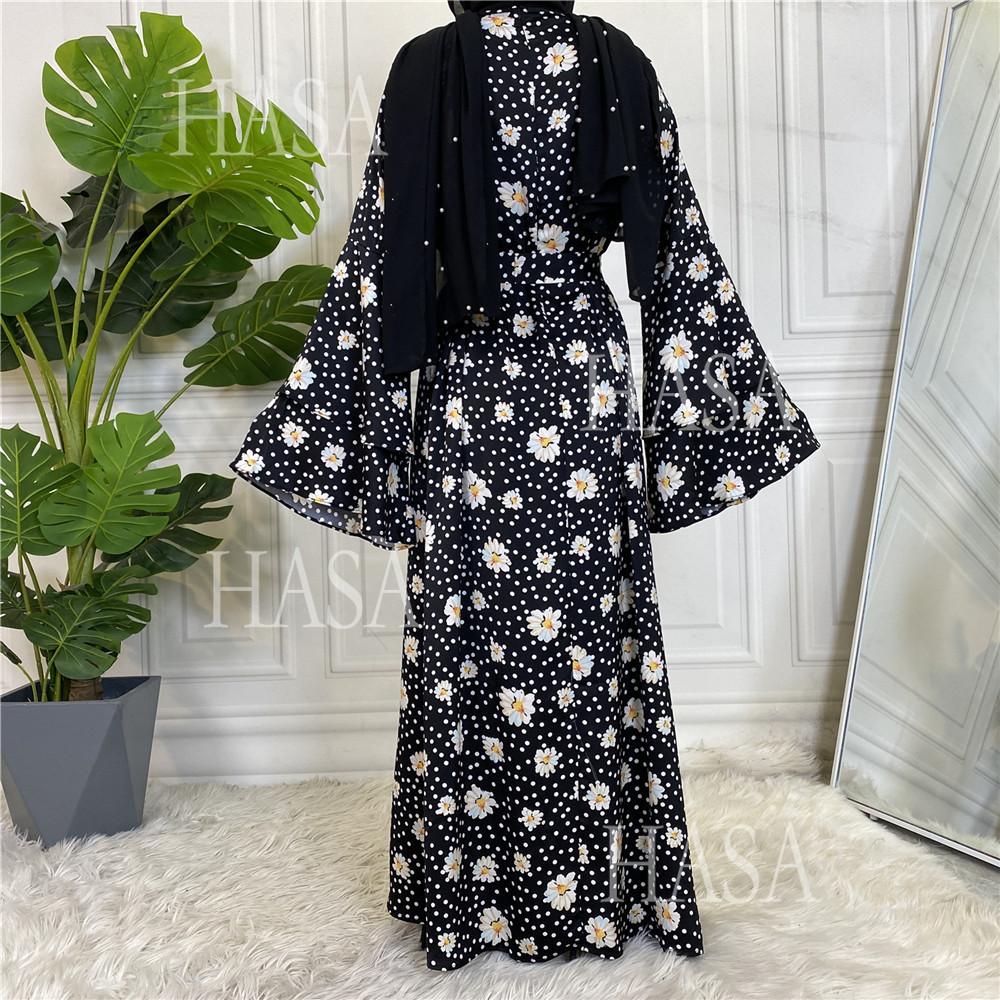 HS6590 Fashionable Printed Loose-fitting Dress with Lace-up Design and Wide Swing