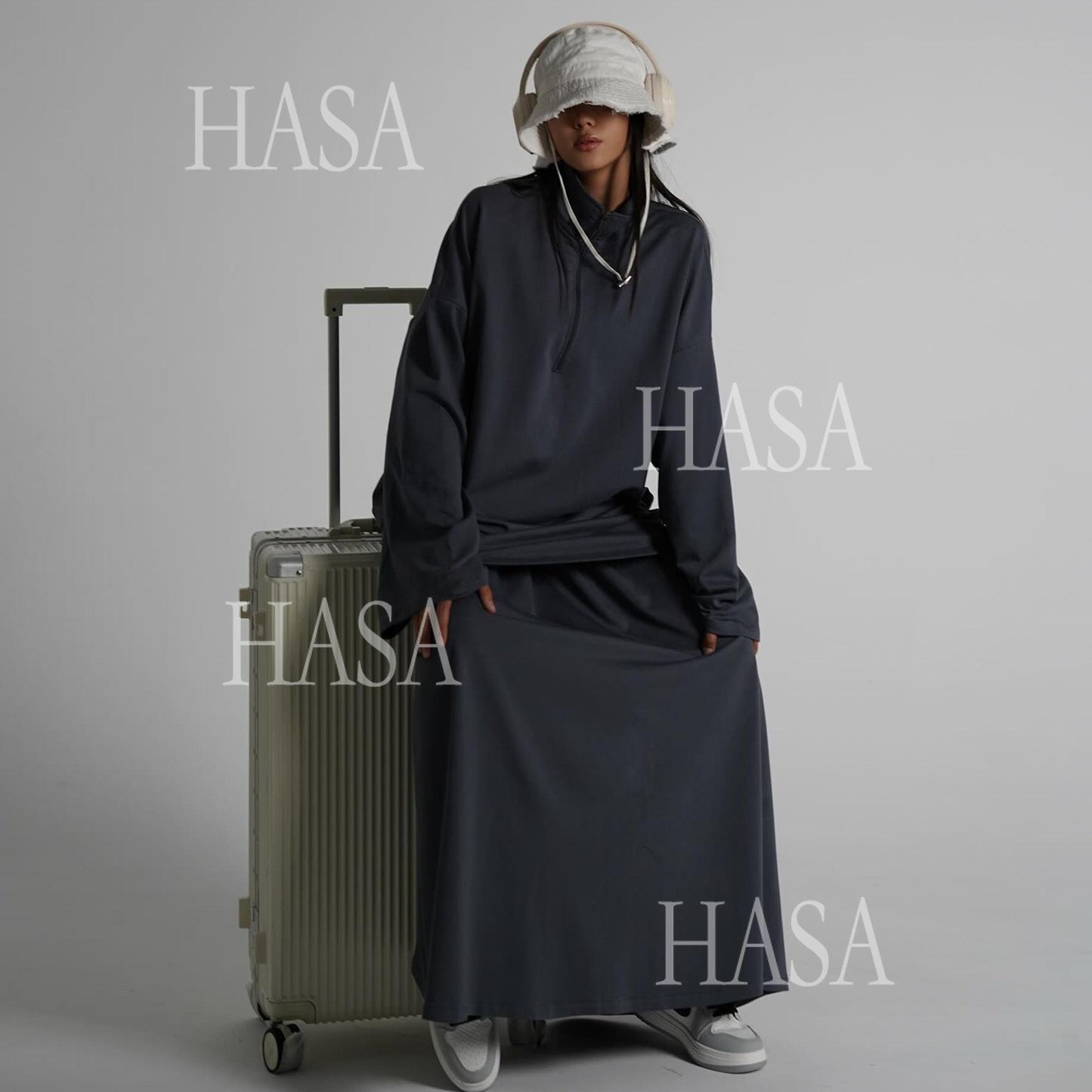 HASA HS6783 Cool Streetwear Maxi Skirt and Loose Top Set