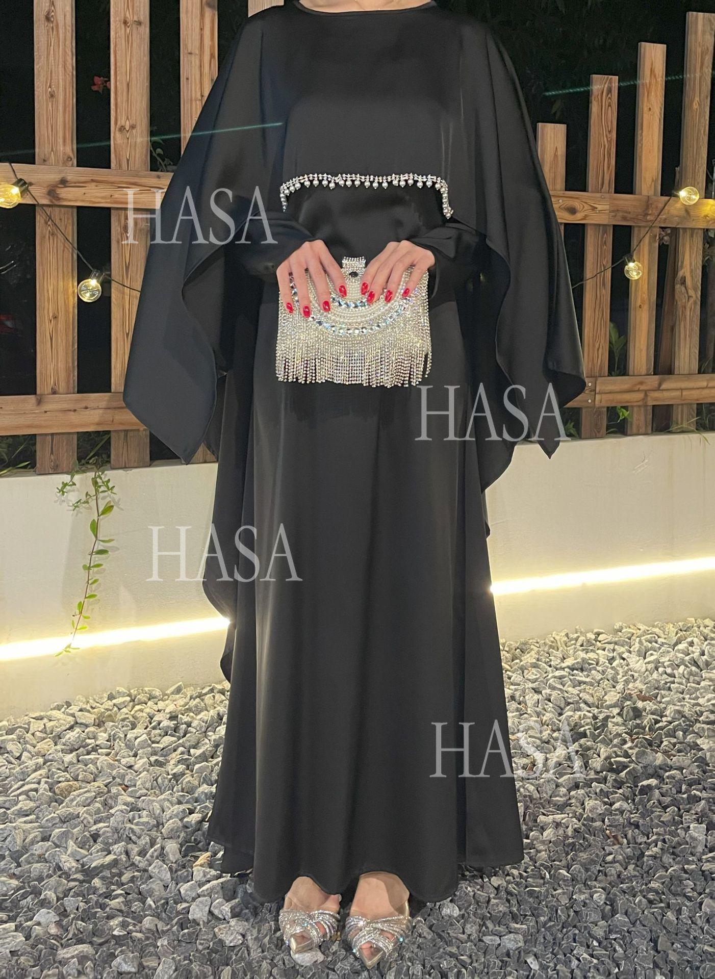 HS6570 Elegant Cape-style Satin Dress Robe for Women