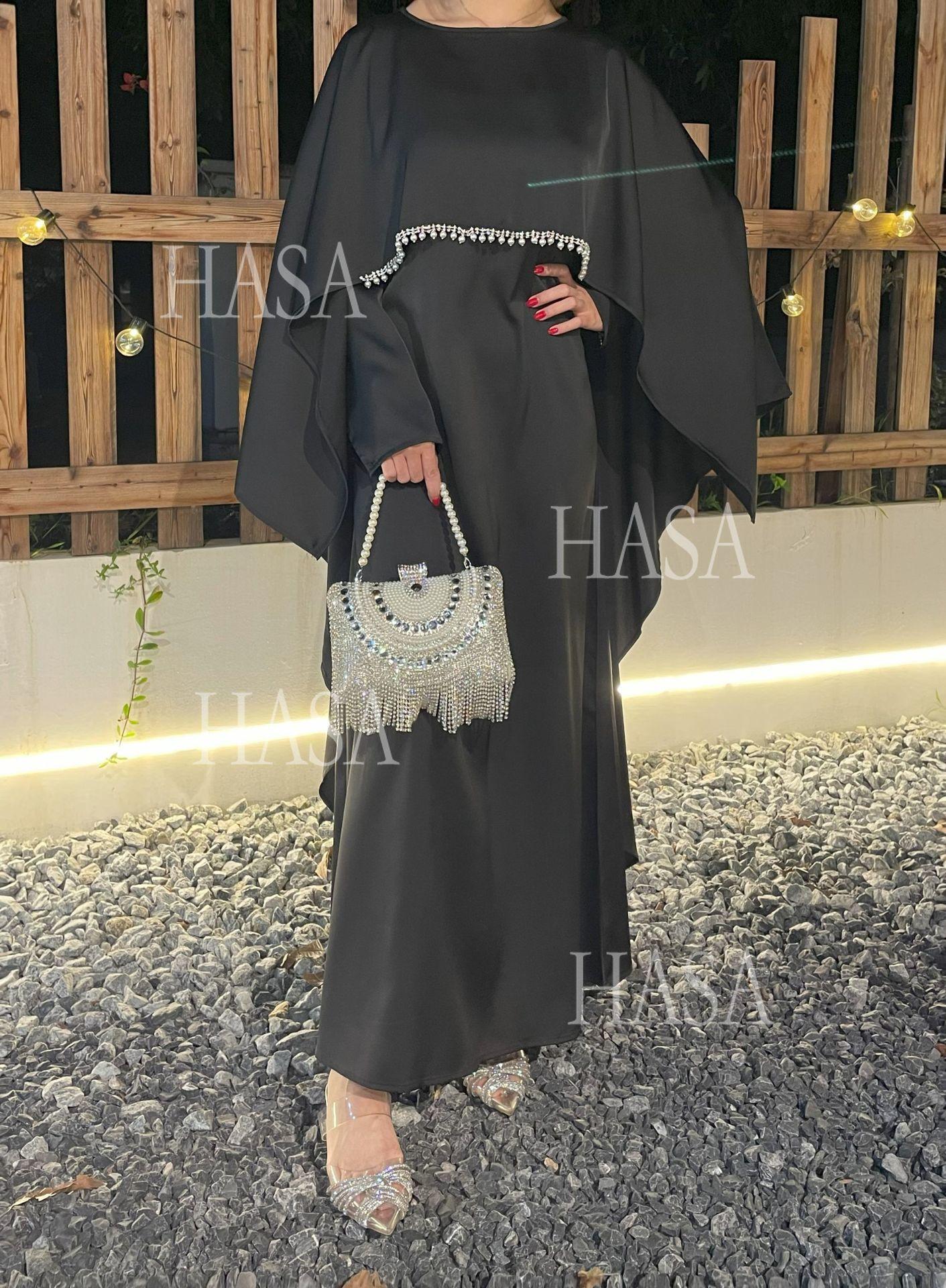 HS6570 Elegant Cape-style Satin Dress Robe for Women