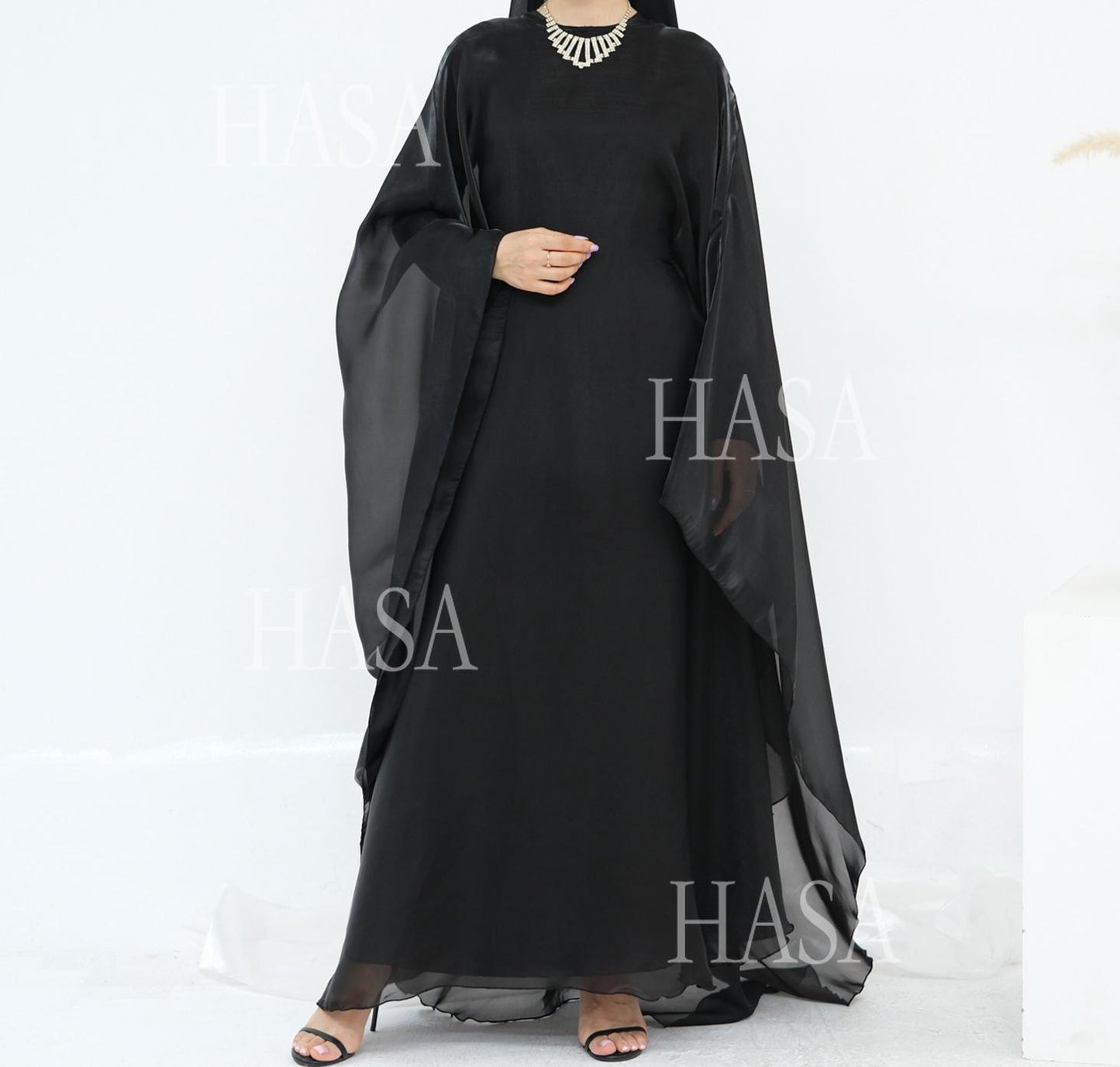 HS6524 Elegant two-piece solid-color robe and dress with optional headscarf