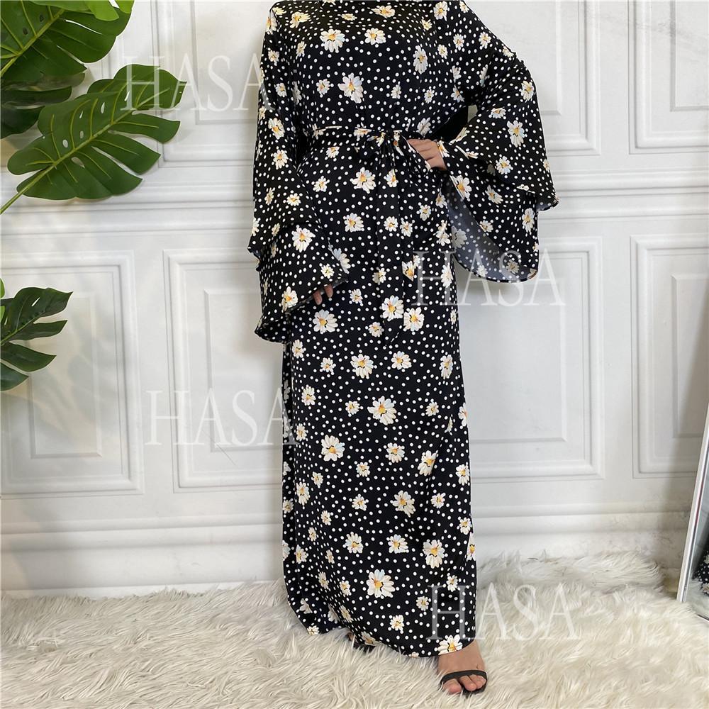 HS6590 Fashionable Printed Loose-fitting Dress with Lace-up Design and Wide Swing