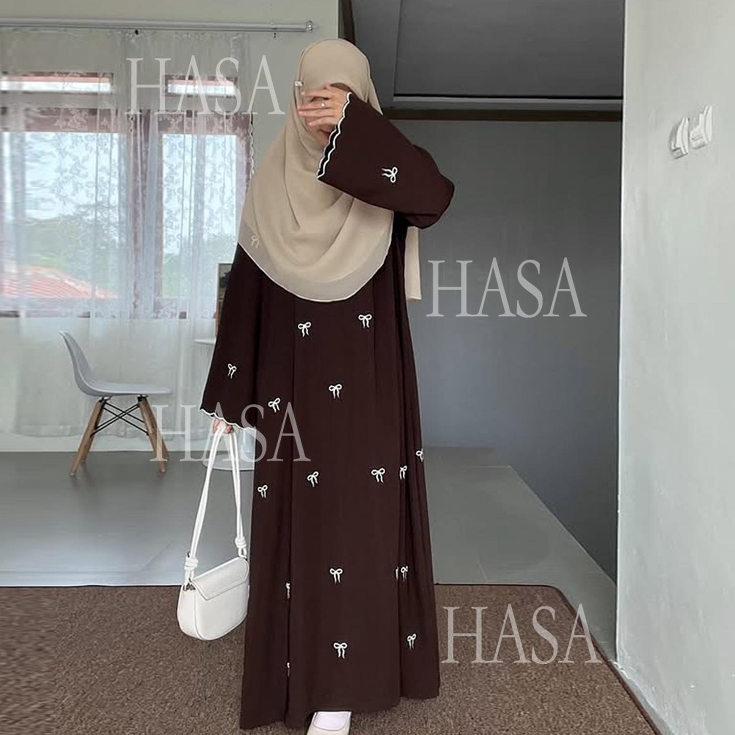 HS6558 Bow Embroidered Long Sleeve Dress - Swing Fashion Style