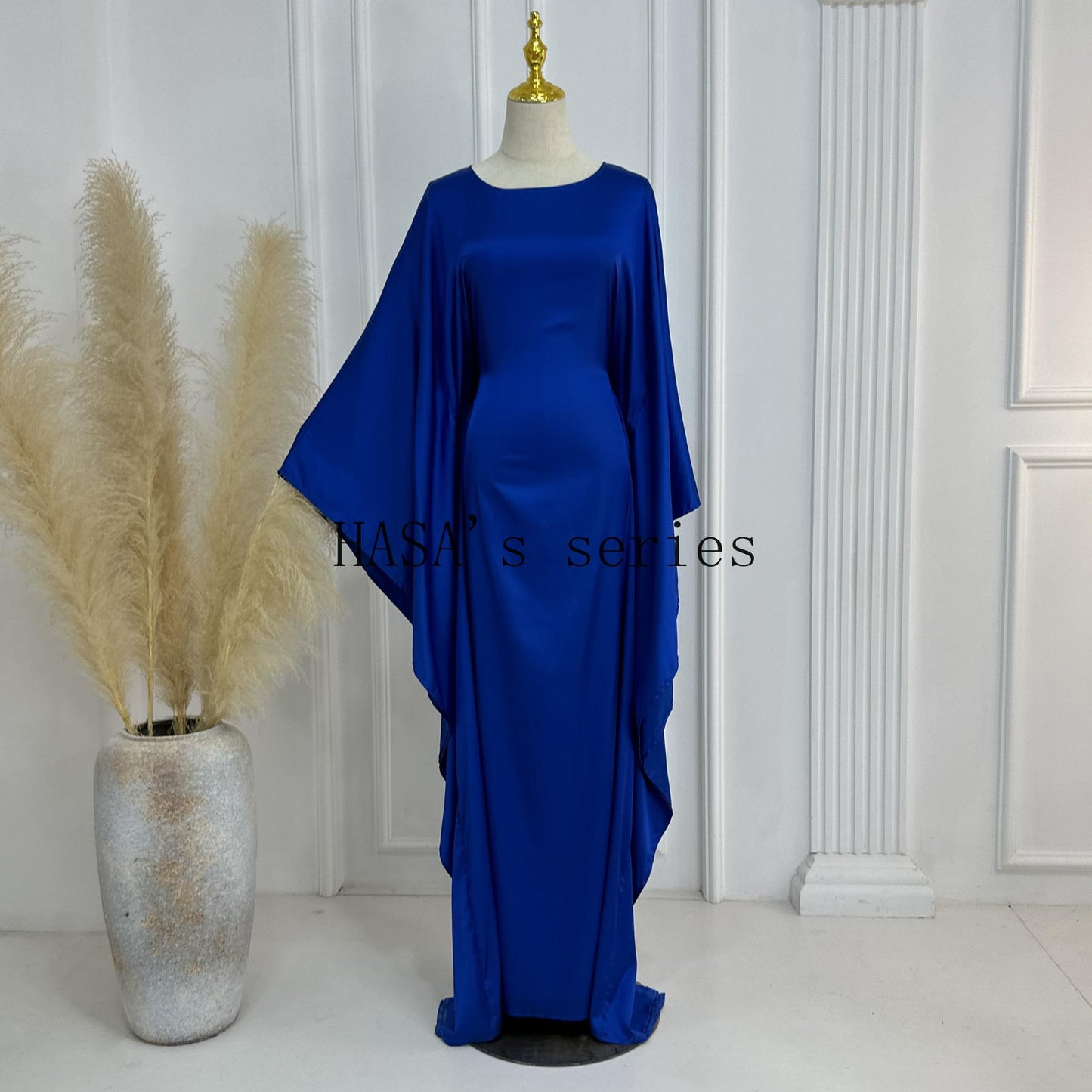 HS1504 Satin Batwing Sleeve Kaftan with Inner Belt