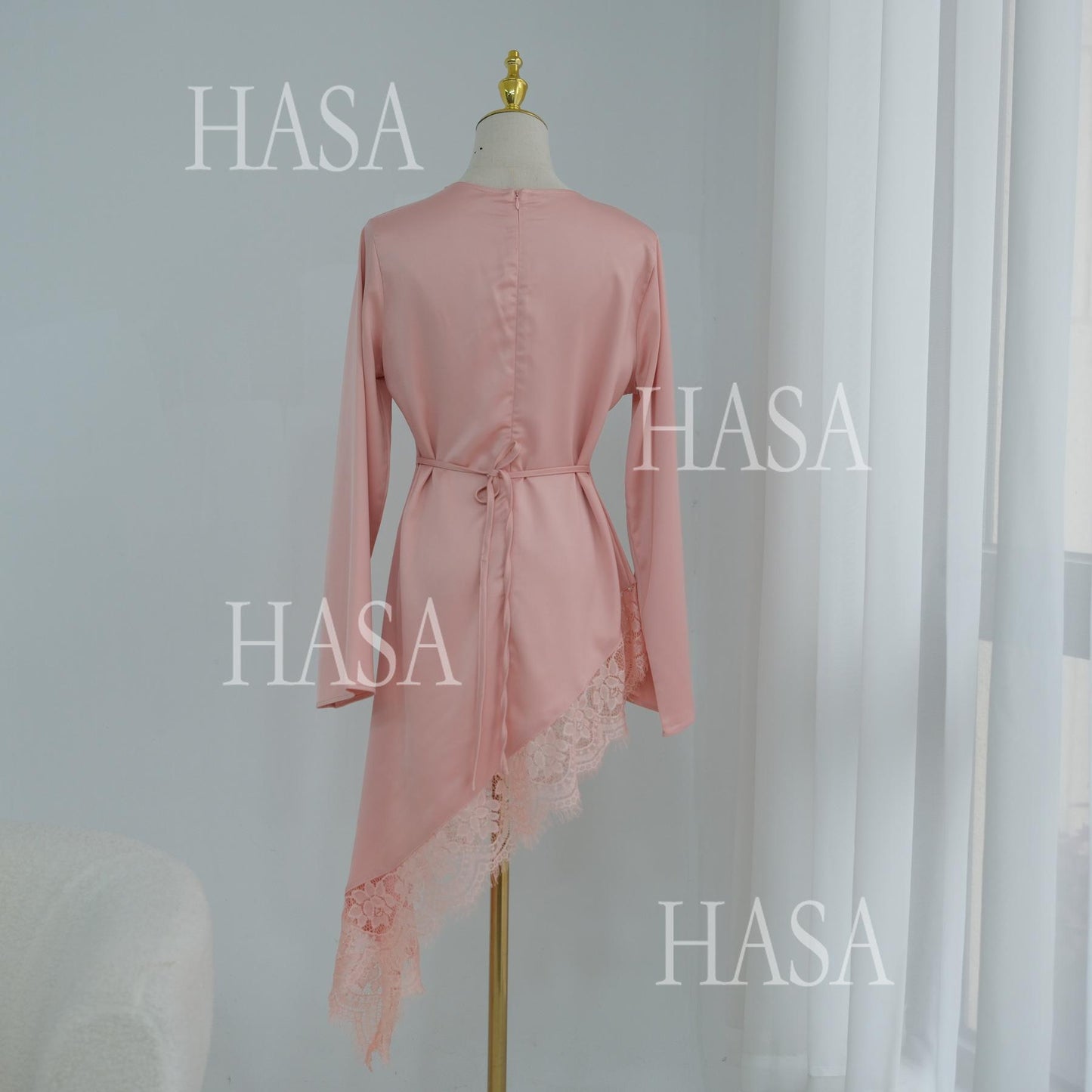 HASA HS6784 Soft Luxury Asymmetric Modest Top with Lace Detail