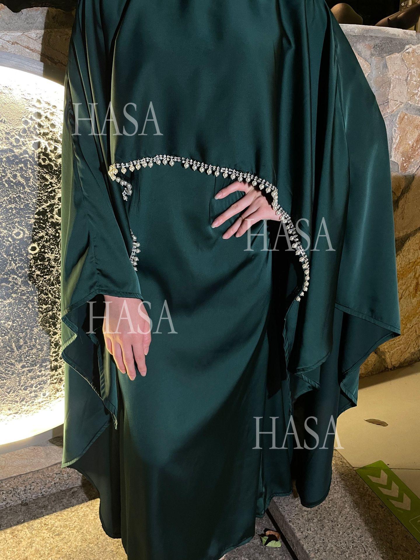 HS6476 Long Sleeves Glossy Robe with Pearl Embellishment