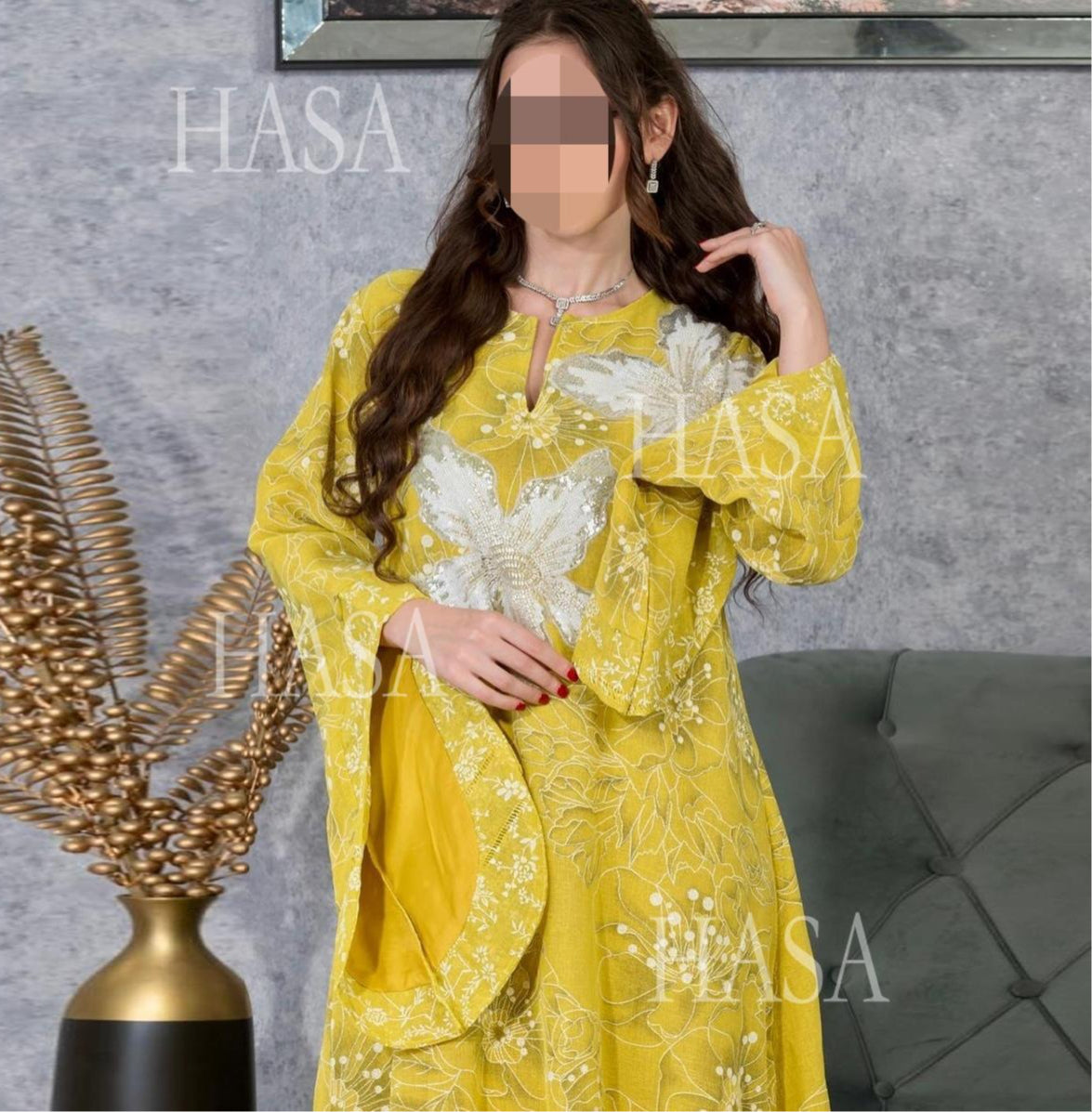 HS6639 Floral Appliqué Embroidered Long Dress