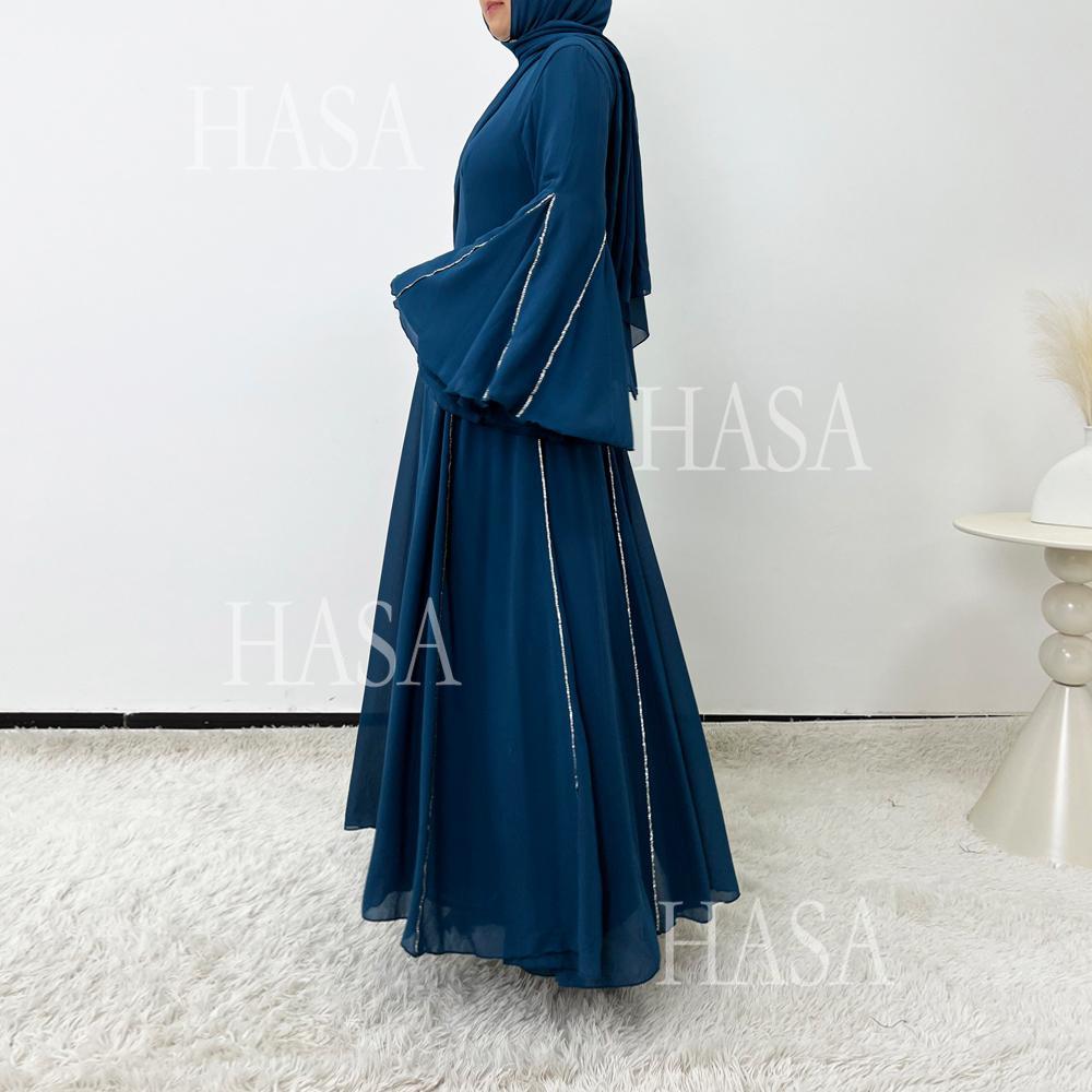 HS6497 Solid Color Light Luxury Chiffon Long Skirt Suit