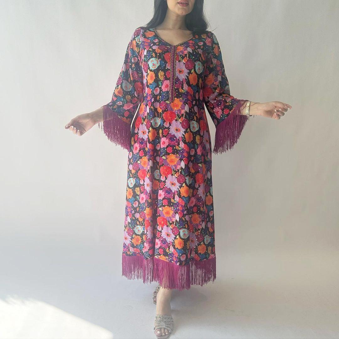 HASASERIES HS1080 Abaya musulmane décontractée imprimée