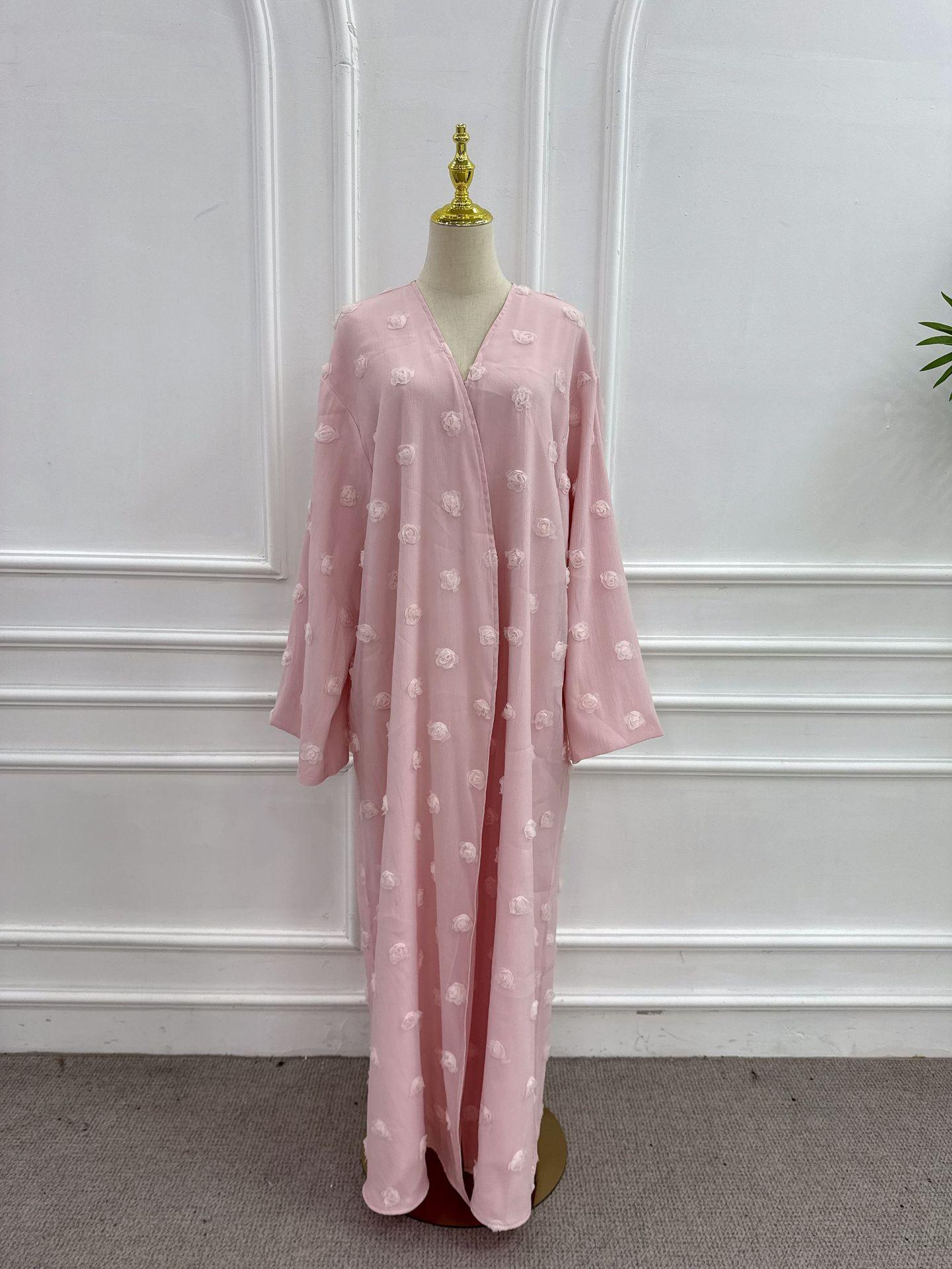 HASA HS6782 Graceful Floral Pink Abaya with Matching Scarf