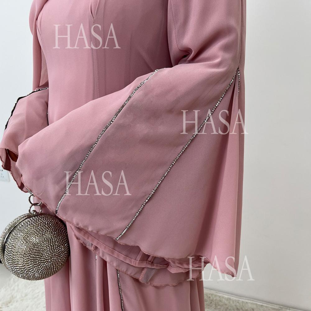 HS6497 Solid Color Light Luxury Chiffon Long Skirt Suit