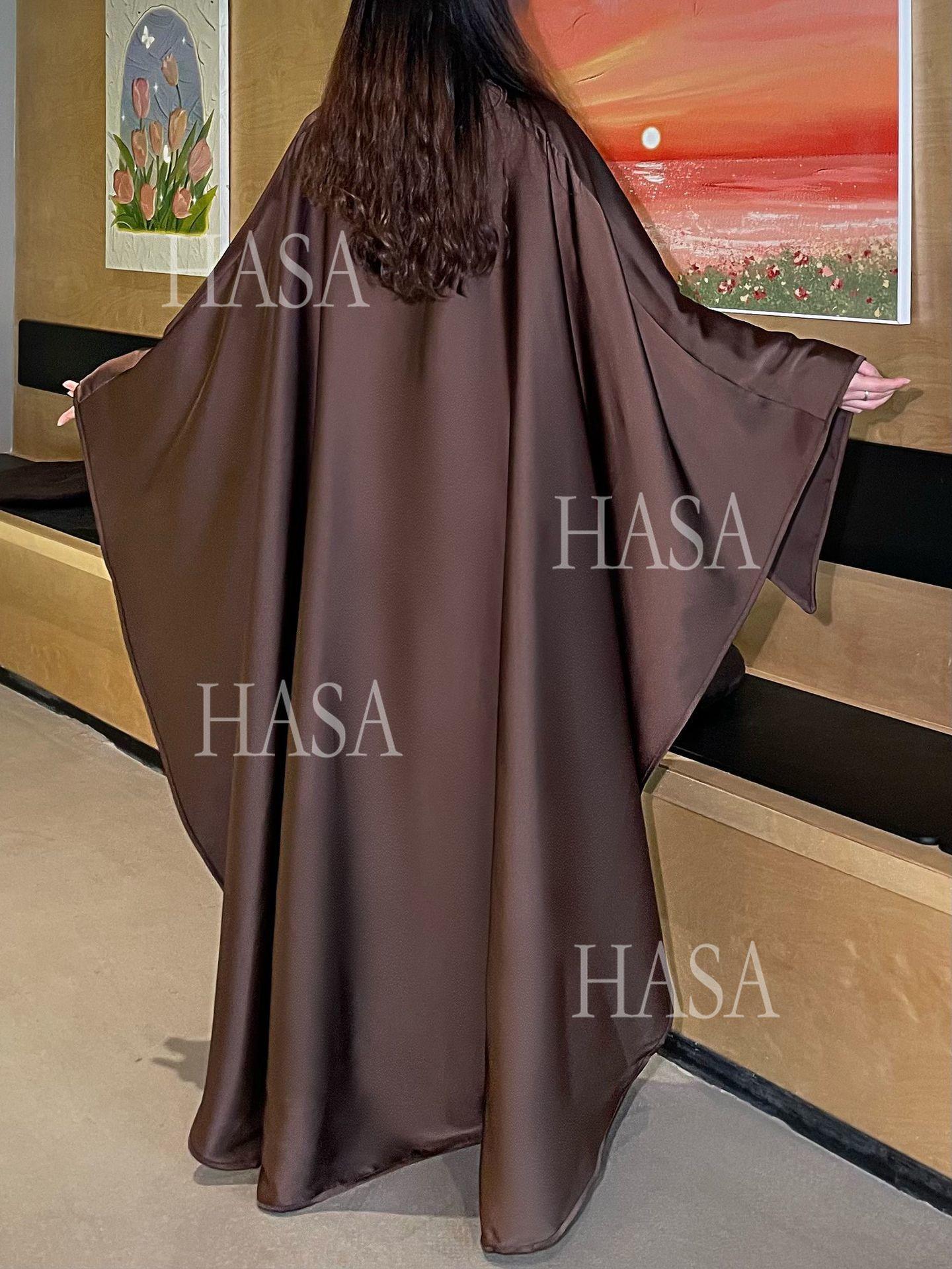 HS6476 Long Sleeves Glossy Robe with Pearl Embellishment