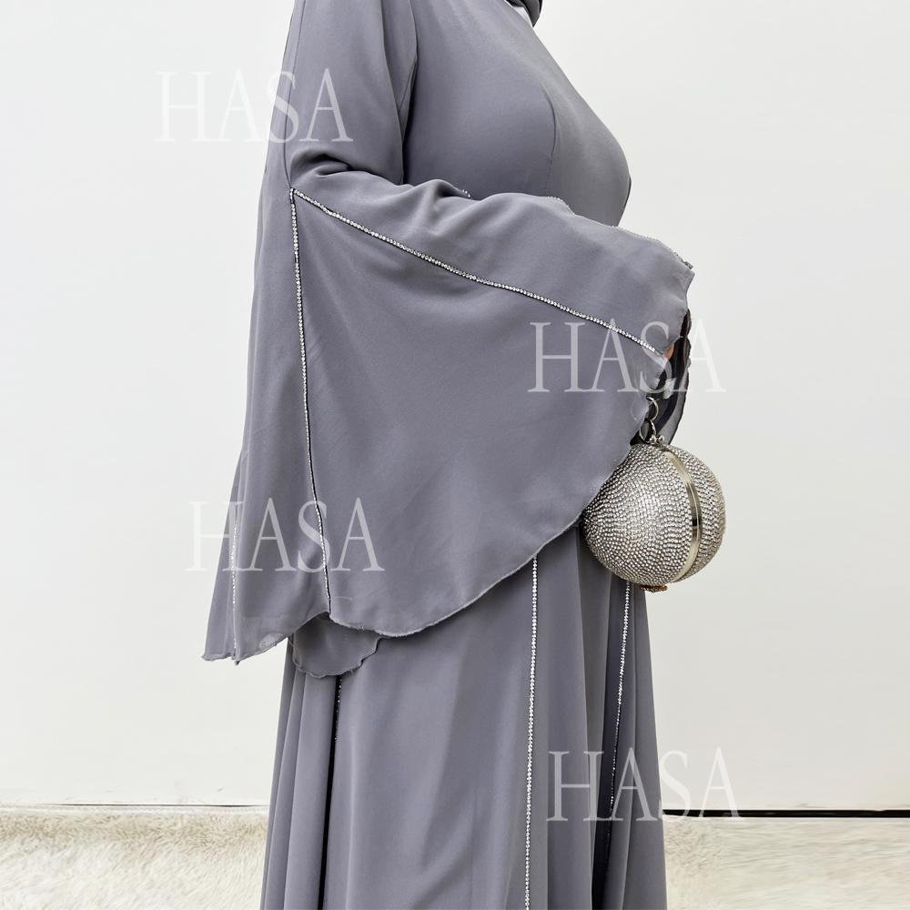 HS6497 Solid Color Light Luxury Chiffon Long Skirt Suit