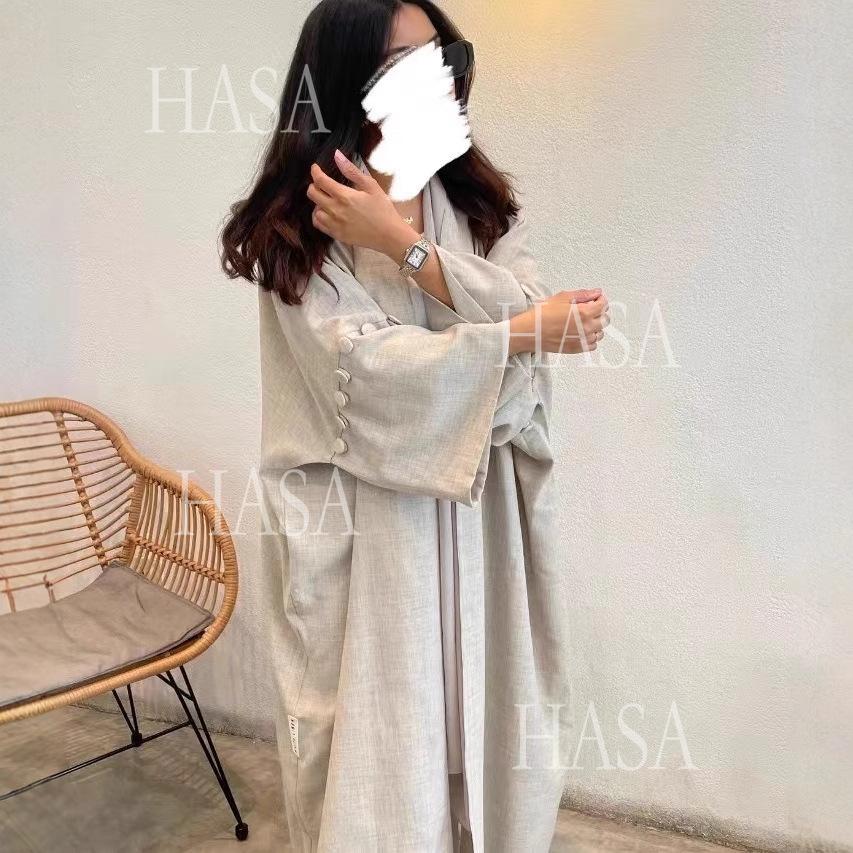 HS6561 Simple Style Large Size Long Cardigan Robe