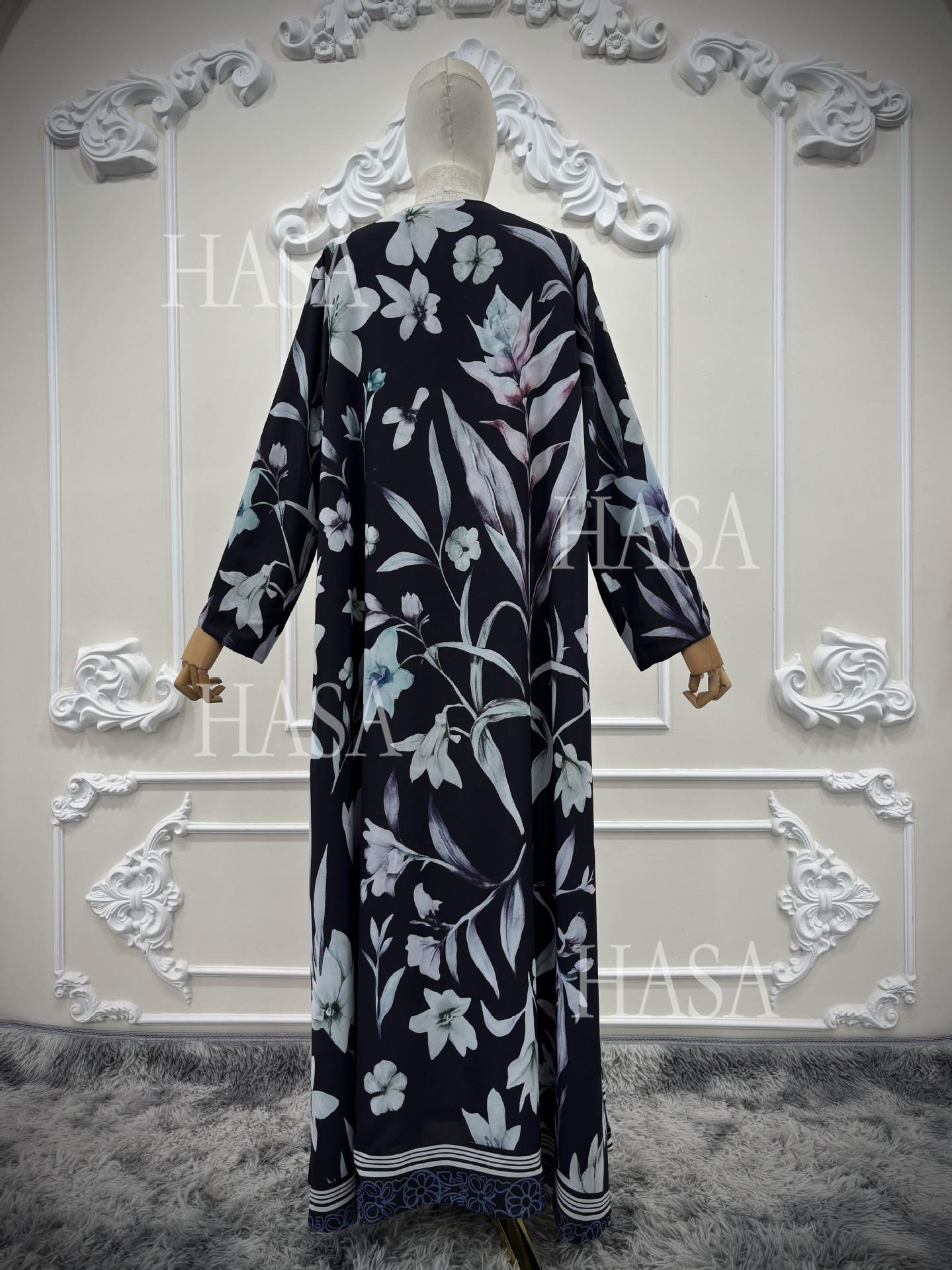 HASA HS6810 Luxury Floral Open Front Abaya Set