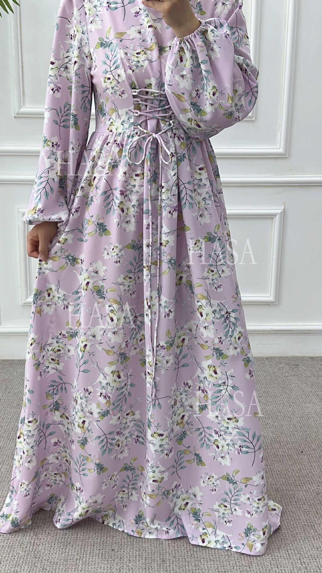 HS6489 Long-sleeved Floral Maxi Dress with Natural Waist