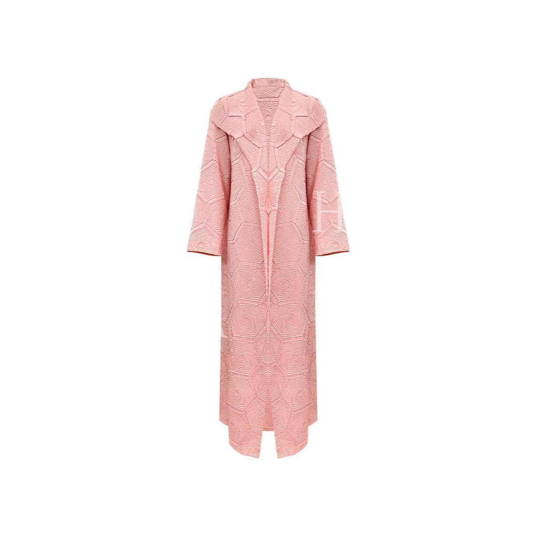 HS6592 Embroidered Pleated Cardigan Jacket - Large Size, Comfortable Mid-Length