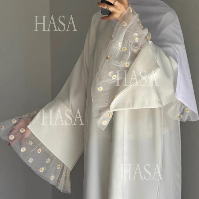 HS6564 Lace Daisy Embellished Long Dress Robe
